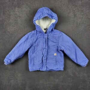 Carhartt Baby Toddler Sherpa Lined Canvas Hooded Jacket Blue Size 4T